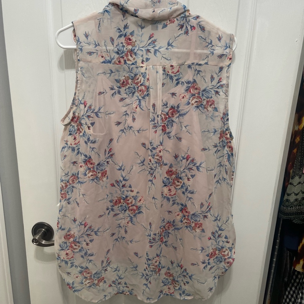 Sara Michelle Floral Drape Blouse - Cream and Blue - Picture 14 of 14